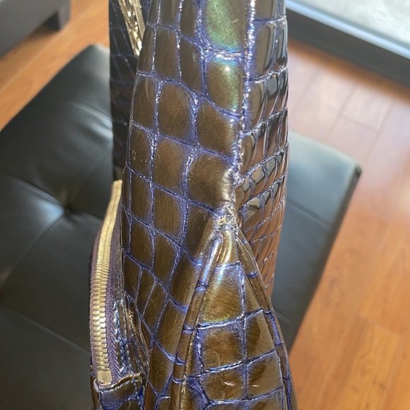 MCM Blue Crocodile Embossed Patent Leather Bag - Picture 8 of 10